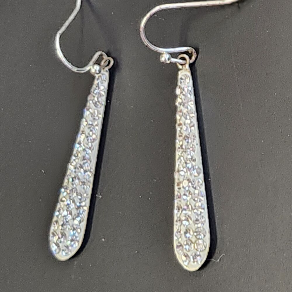 Janefashions Brass Rhinestone Chandelier Dangle Earrings Silver